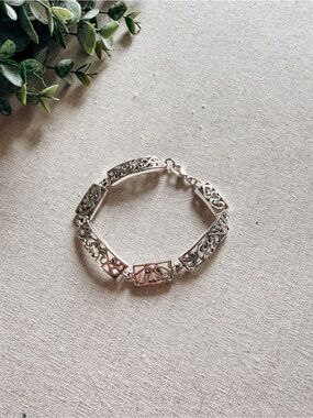 Brighton Style Silver Scroll Link Bracelet Heart Clasp